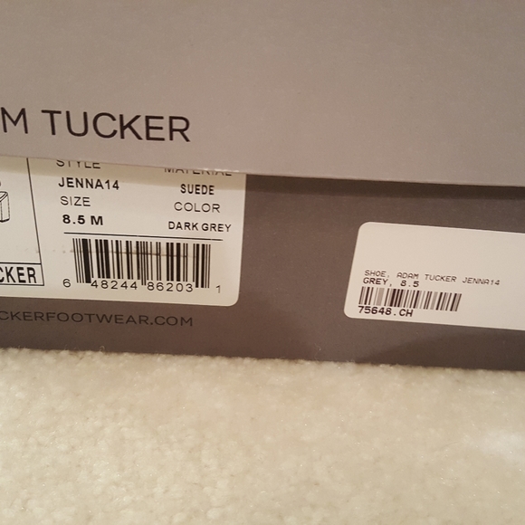 LIKE NEW Adam Tucker Jenna Gray Suede Booties (Velcro Strap, Exposed Heel) 8.5 - Picture 3 of 7